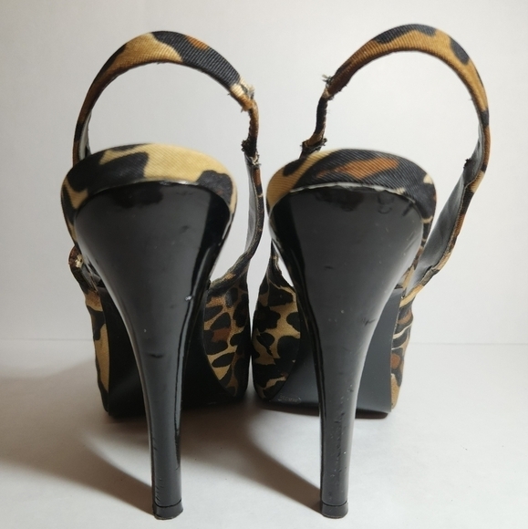 Jessica Simpson Size 5.5 Animal Leopard Print Slingback Peep Toe Platform Heels - Picture 4 of 5
